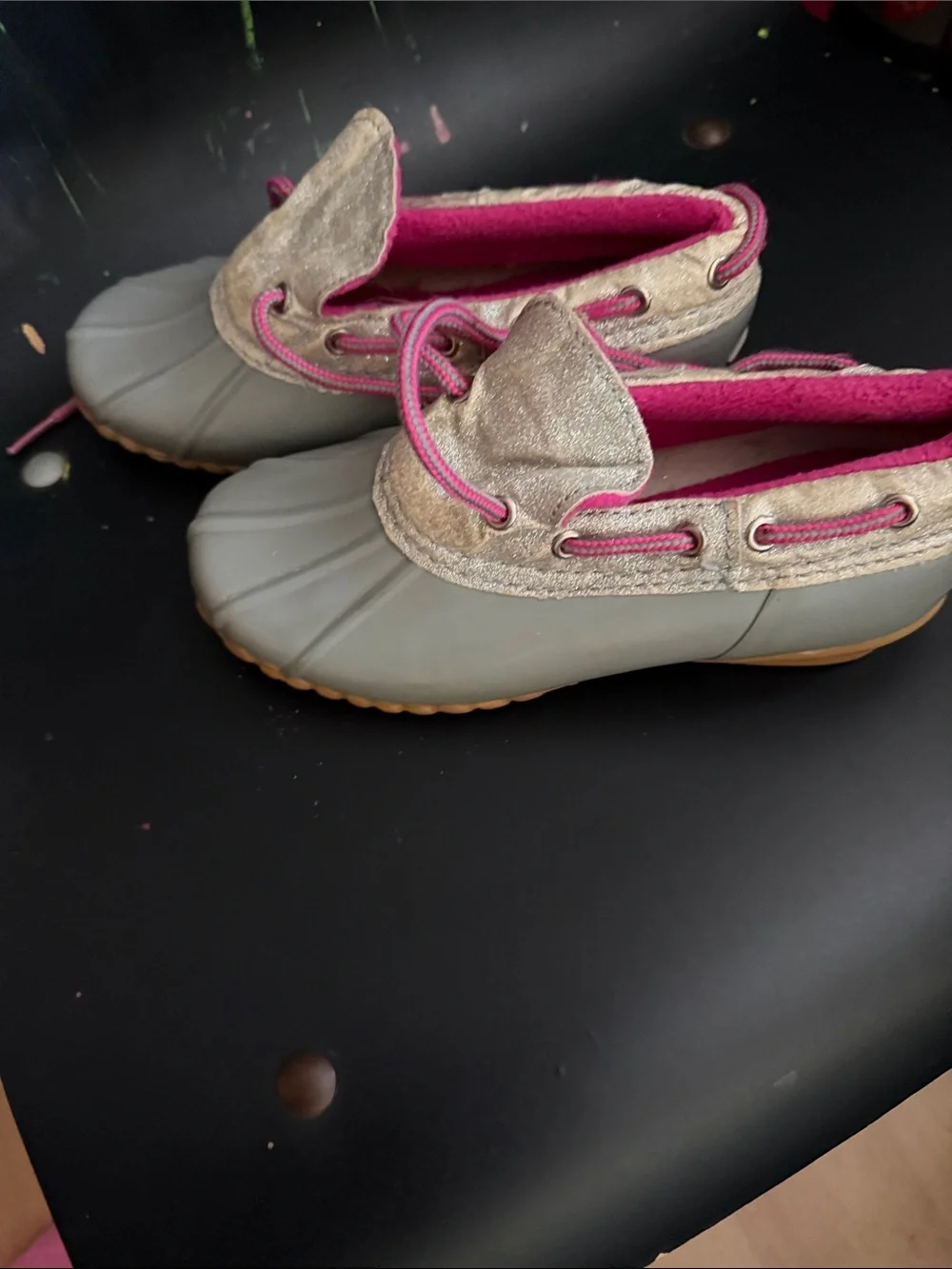 Khombu Gray and Pink Kids Duck Boots
